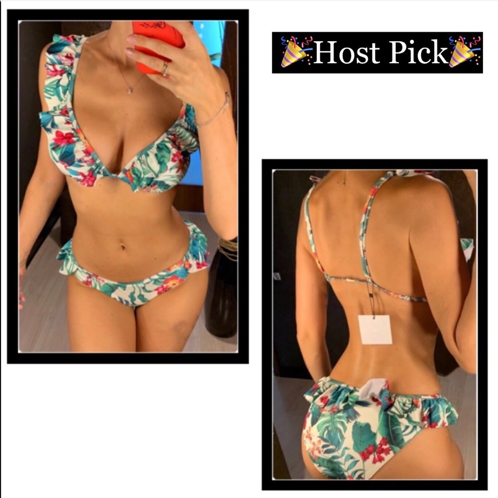 🐠Floral Ruffle Padded Bra Bikini